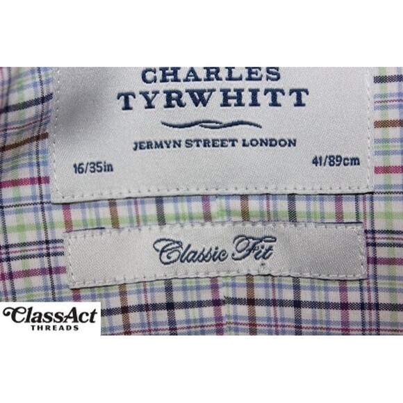 Charles Tyrwhitt Men’s Dress Shirt Classic Fit Blue Green Check 16 - 35 - Picture 9 of 9